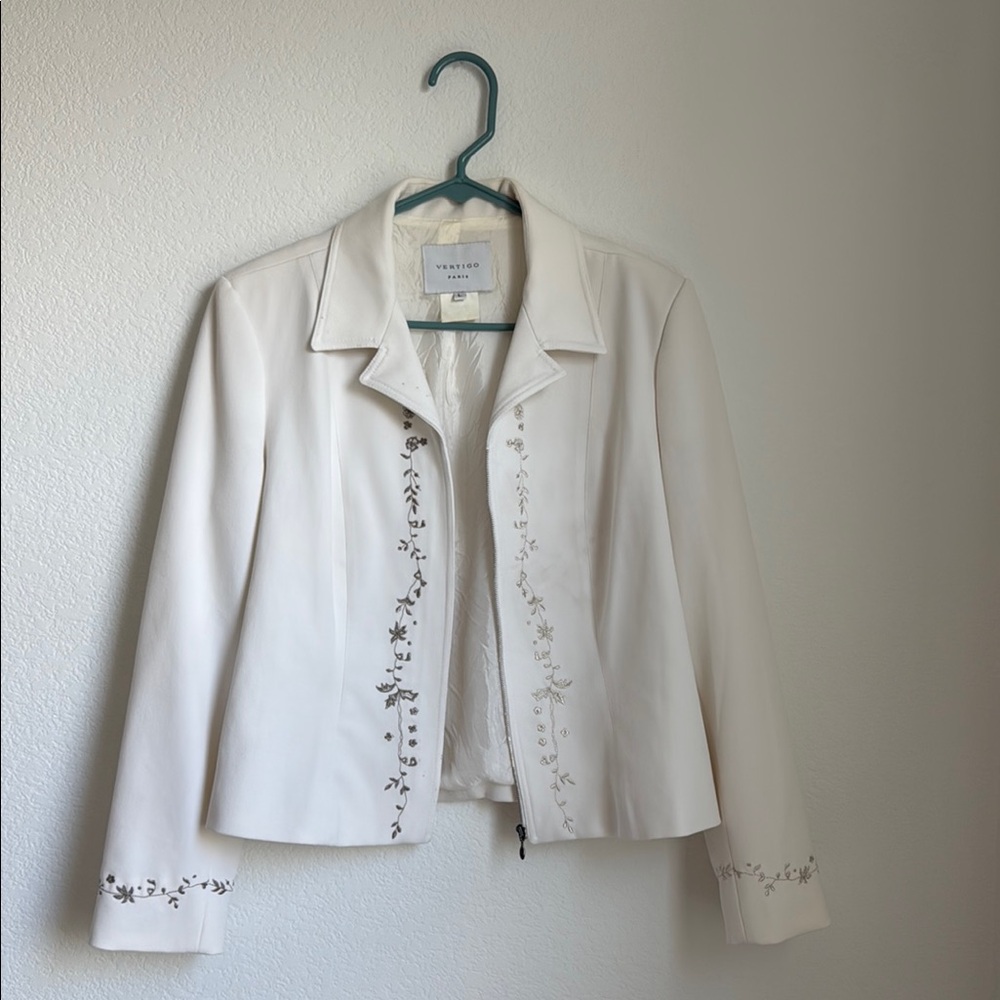 Vertigo Paris White Blazer with Embellished Details